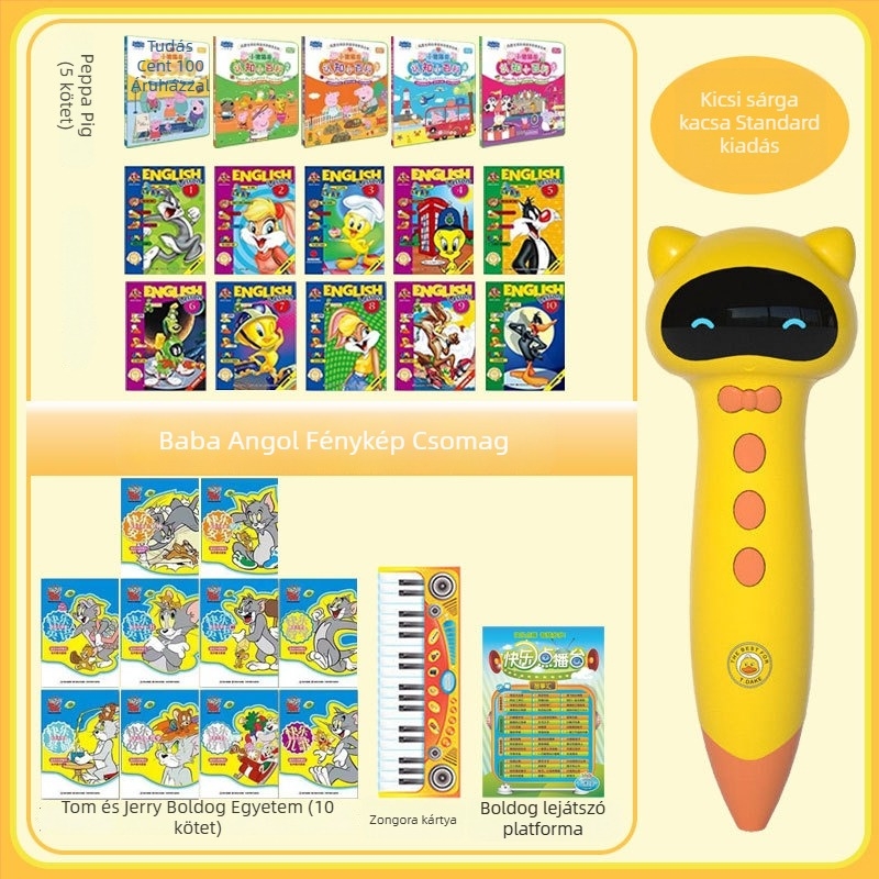Little Yellow Duck Reading Pen – Interaktív olvasó toll zenével/hangfunkcióval, műanyag test, 0-3 évesek számára.