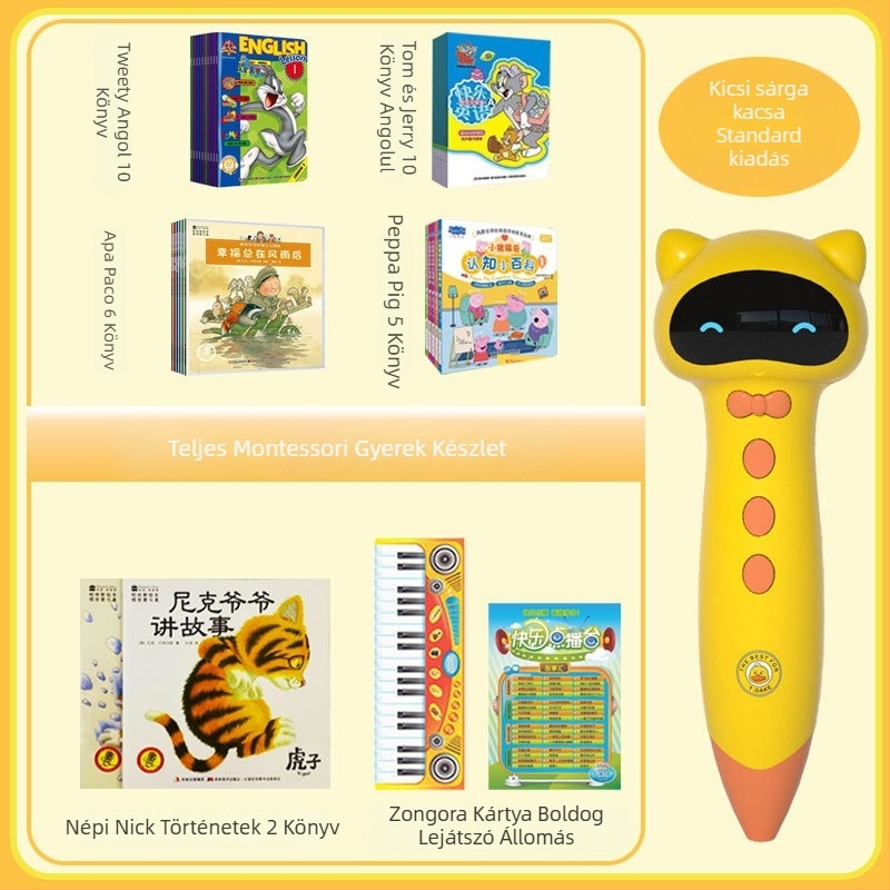 Little Yellow Duck Reading Pen – Interaktív olvasó toll zenével/hangfunkcióval, műanyag test, 0-3 évesek számára.
