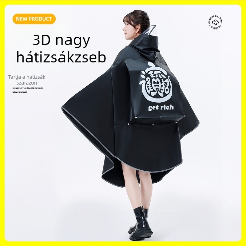 Kerékpáros esőponcho, Cape stílus, EVA anyag, felnőtt, 1 személy, átlátszó (Cape stílus; EVA anyag; Felnőtt; 1 személy; Vízálló)