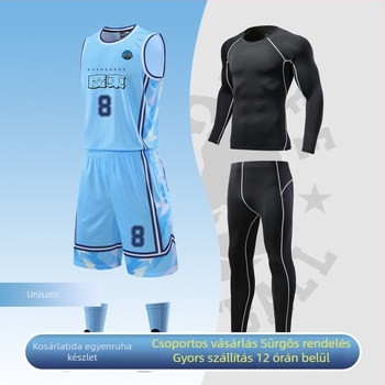 Kosárlabda edzőruha készlet, 4 részes, laza szabás, ujjatlan, kerek nyakú, poliészter, gyorsan szárad, légáteresztő, nedvszívó, modell LY-2204-S3