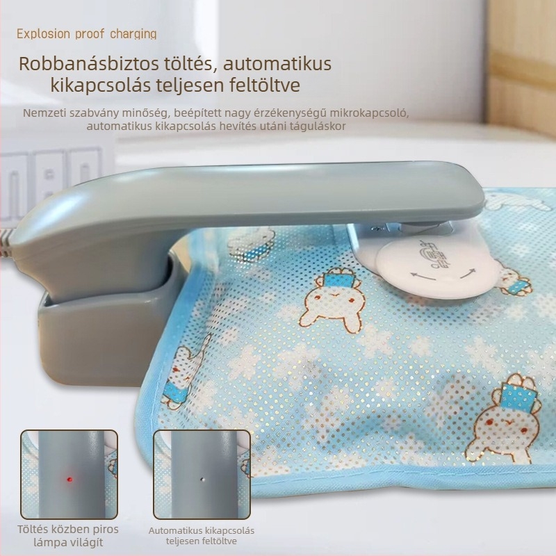 Lábszármelegítő plüss, elektromos forróvíz tasakkal, levehető és mosható, csatlakoztatható, irodai használatra, GB szabvány