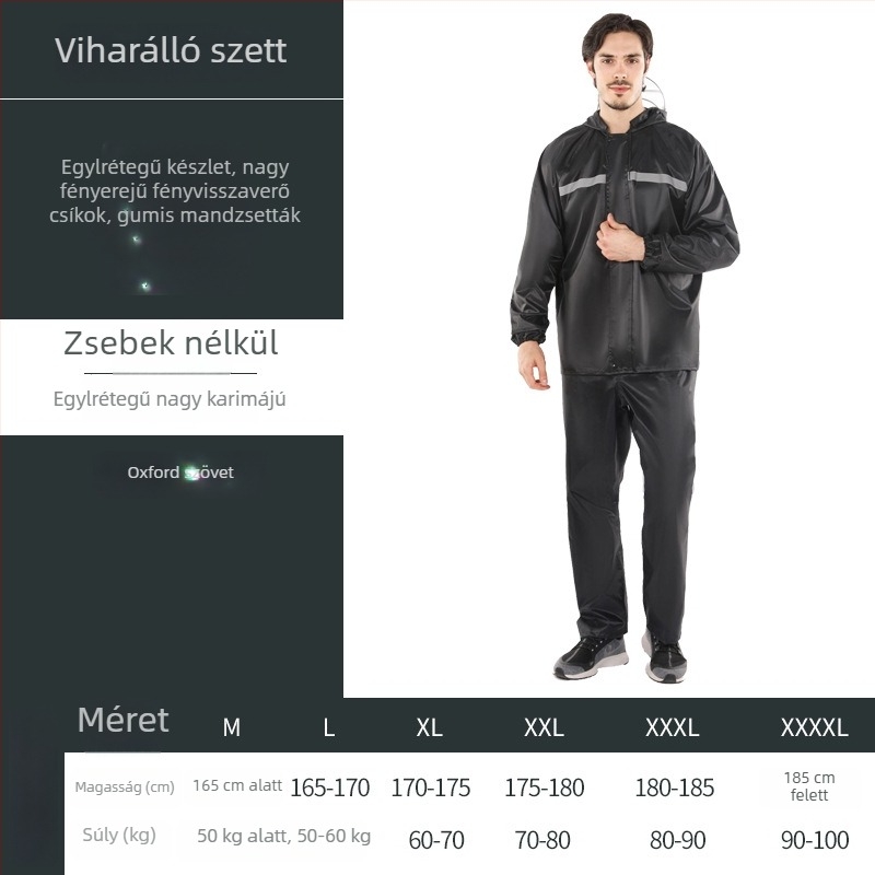 Reflektív esőkabát és esőnadrág készlet, szétválasztott stílussal, kerékpározáshoz, kültéri használatra, egy személyre, motoros/elektromos kerékpár védelmére