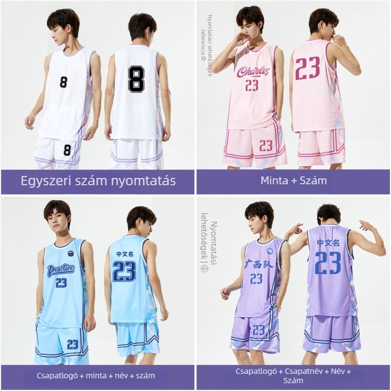 Kosárlabda mezszett – laza szabás, ujj nélküli felső V-nyakkal, 100% poliészter, gyorsan száradó, lélegző, nedvesség-elvezető
