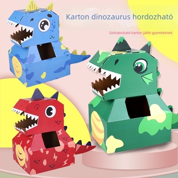 Háromdimenziós karton dinoszaurusz hordozható doboz DIY játék — anyag: papír, 3D panel, DIY-barát, 4–6 éveseknek