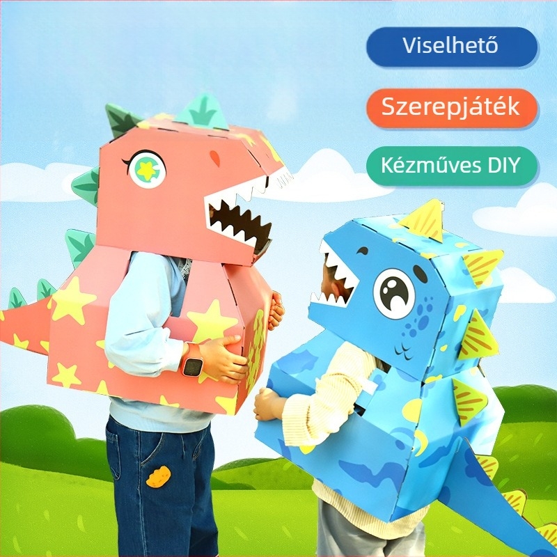 Háromdimenziós karton dinoszaurusz hordozható doboz DIY játék — anyag: papír, 3D panel, DIY-barát, 4–6 éveseknek