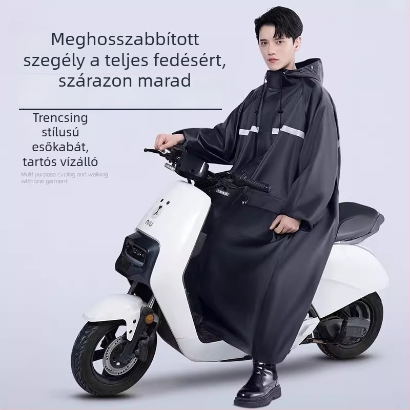 Hosszú esőkabát vastag Oxford anyagból, teljes testet fedő, vízálló kapucnival, felnőtteknek kerékpározáshoz