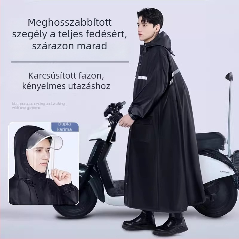Hosszú esőkabát vastag Oxford anyagból, teljes testet fedő, vízálló kapucnival, felnőtteknek kerékpározáshoz