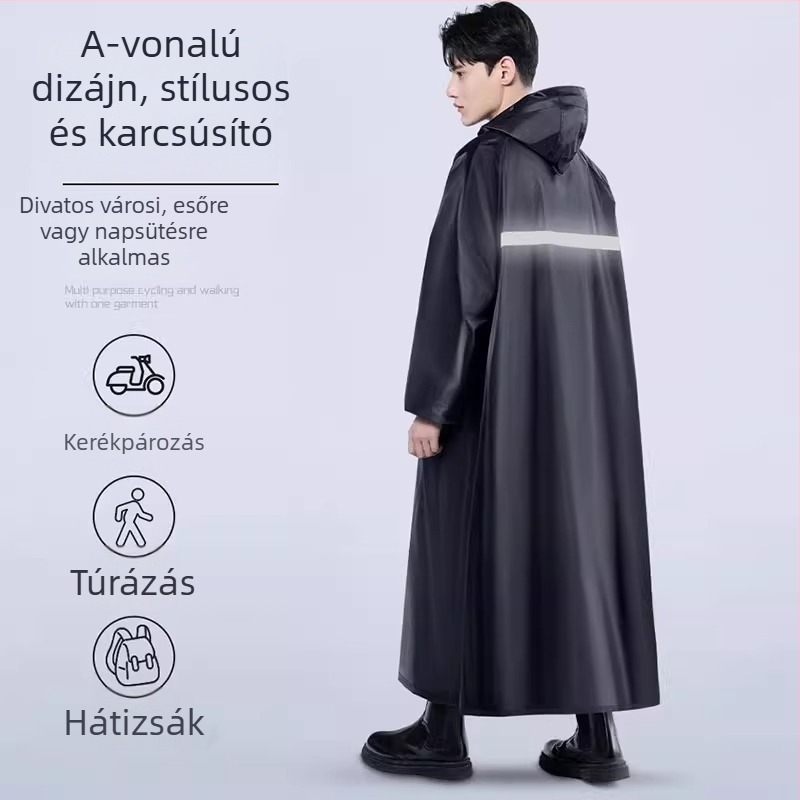 Hosszú esőkabát vastag Oxford anyagból, teljes testet fedő, vízálló kapucnival, felnőtteknek kerékpározáshoz
