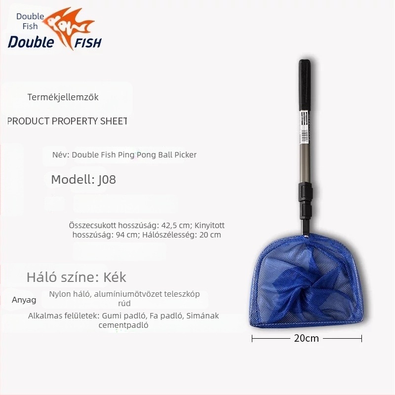 Double Fish J08 asztalitenisz labdát gyűjtő készülék — könnyű, hordozható, kihúzható, állítható hosszúságú, modell J08