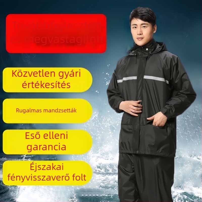 Reflektív esőruha szett felnőtteknek – esőkabát és esőnadrág, két részes, kerékpározáshoz