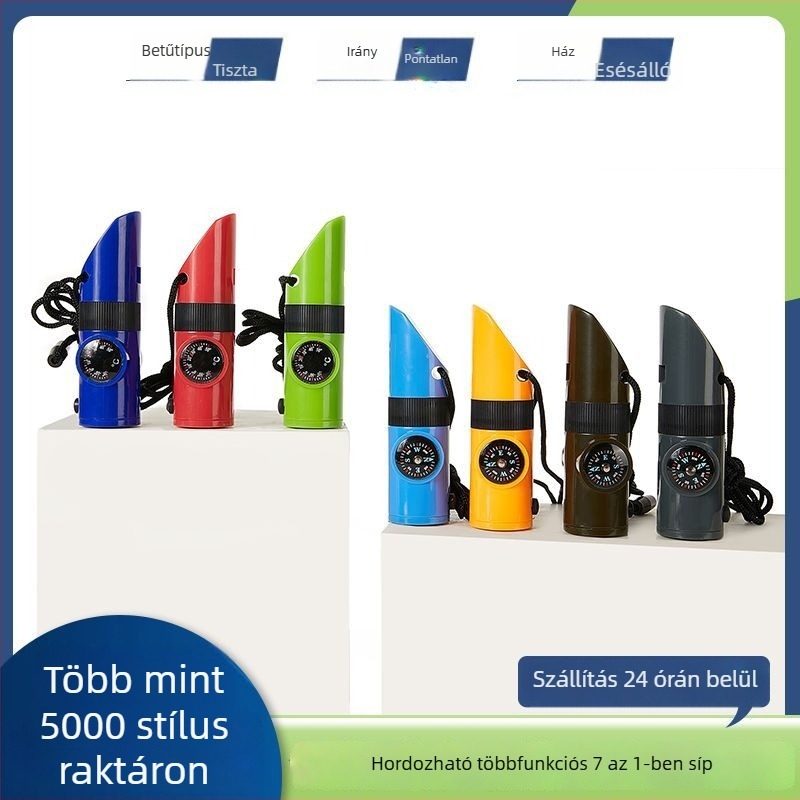 7-in-1 kültéri síp túrázásra és kempingezéshez, iránytűvel, nagyítóval és hőmérővel | ABS | Lesen
