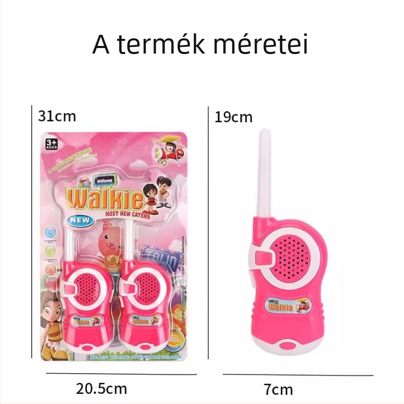 Két darab gyerek interkom beltéri és kültéri játékokhoz — rajzfilm jellegű interkom, szülő–gyermek interakció, műanyag, elemről működik, 7–14 éveseknek