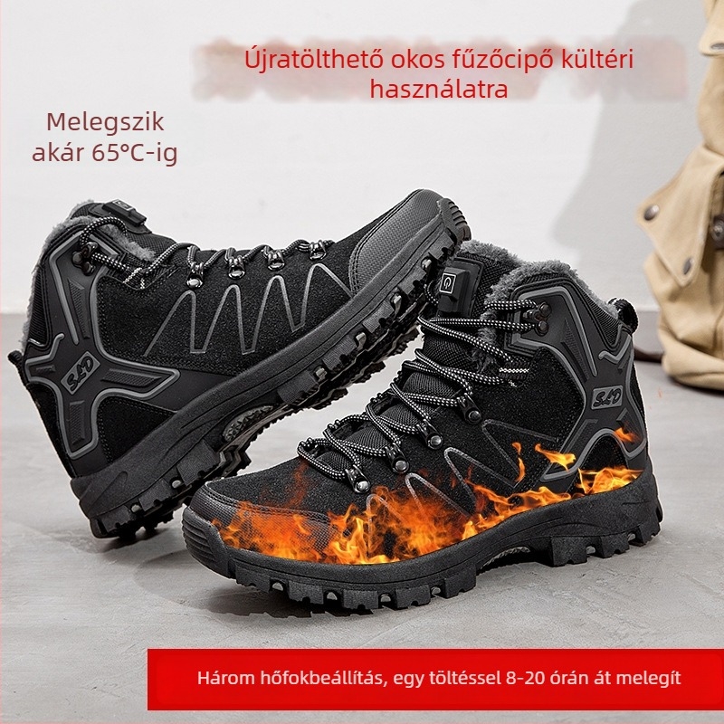 USB-s fűtő papucs, újratölthető — velúr felsőrész, gumírozott talp, uniszex