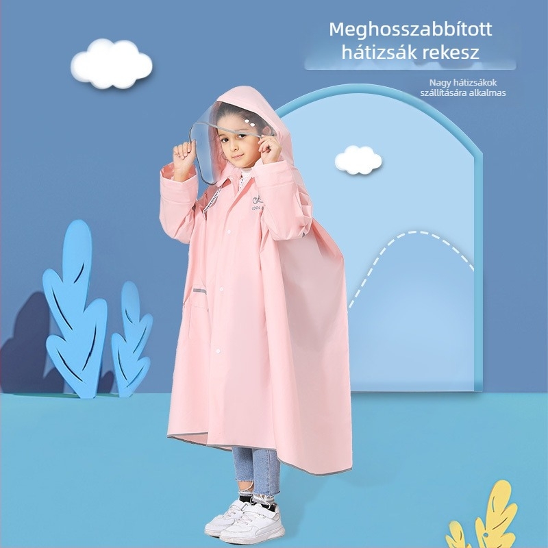 Hosszú EVA esőponcsó gyerekeknek, vízálló, iskolásoknak, logóval testreszabható