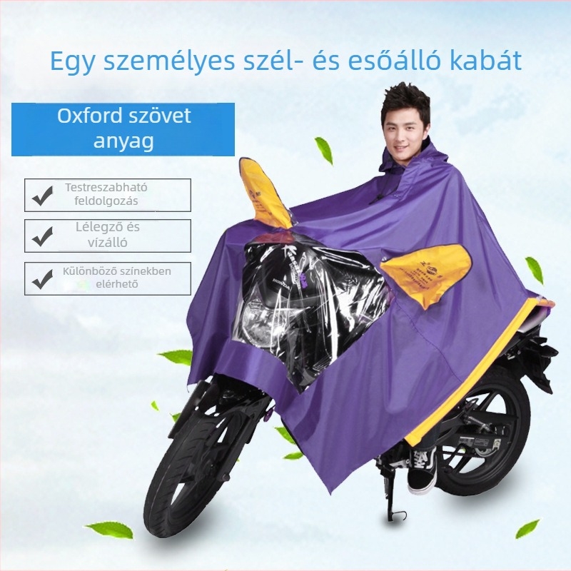 Motorkerékpár/elektromos jármű esőponcsó, vastag Oxford anyagú 24S, PVC vízálló réteg, egy felnőtt személyre szóló poncsó, testreszabható logó
