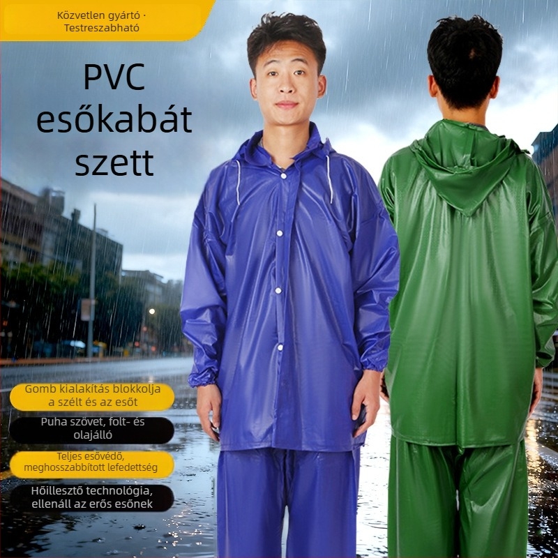 PVC esőkabát kapucnival, vastag vízálló, szállításra és munkahelyi higiénés feladatokhoz