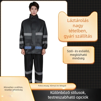 Szolgálati esőkabát és esőnadrág készlet kültéri tűzoltói mentési feladatokra – Reflektív elemek, Vízálló 150D anyag, PVC ragasztó réteg