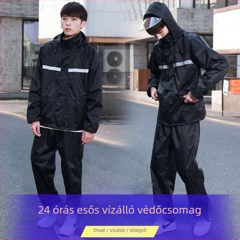 Unisex kettős rétegű vízálló esőponcsó és nadrágszett motorkerékpározáshoz, nylon 23 denier, PU bevonat