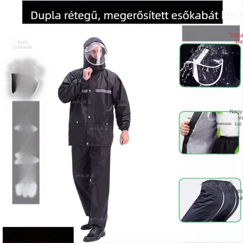 Motorkerékpár esőkabát poncho, vastag dupla rétegű Spring pongee anyaggal, fényvisszaverő, PVC ragasztóréteg