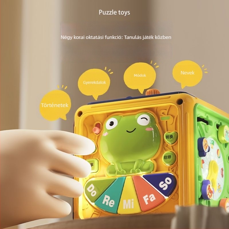 Baba zenés kézcsapkodó dobjáték – hatszögletű forma, műanyagból, Li-ion akkumulátorral működik, korai oktatás, 0–3 éveseknek