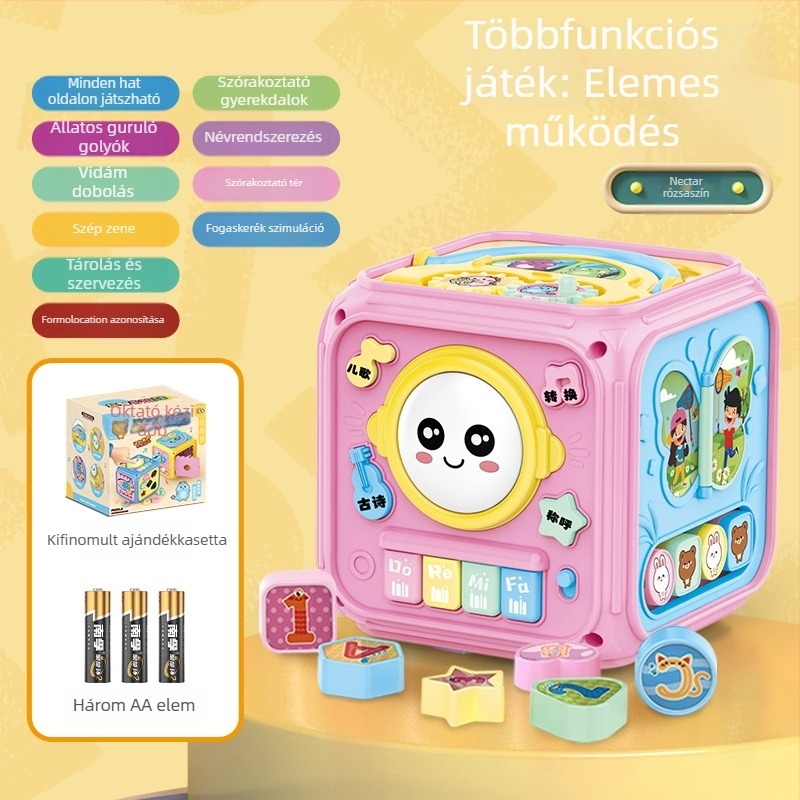 Baba zenés kézcsapkodó dobjáték – hatszögletű forma, műanyagból, Li-ion akkumulátorral működik, korai oktatás, 0–3 éveseknek
