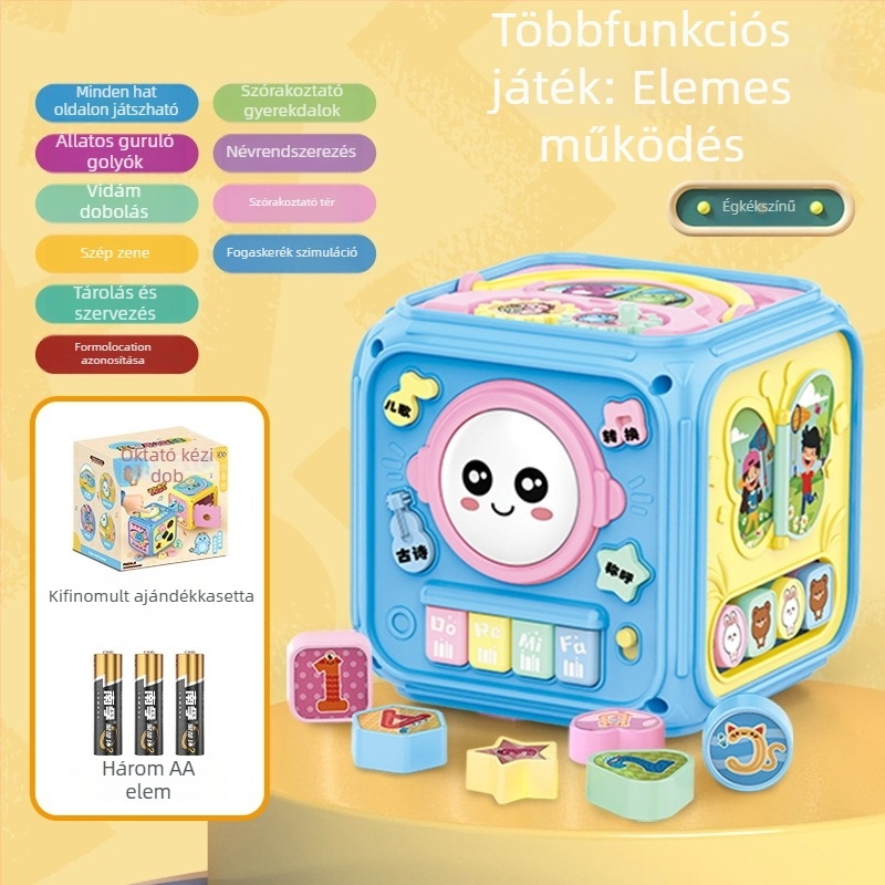 Baba zenés kézcsapkodó dobjáték – hatszögletű forma, műanyagból, Li-ion akkumulátorral működik, korai oktatás, 0–3 éveseknek