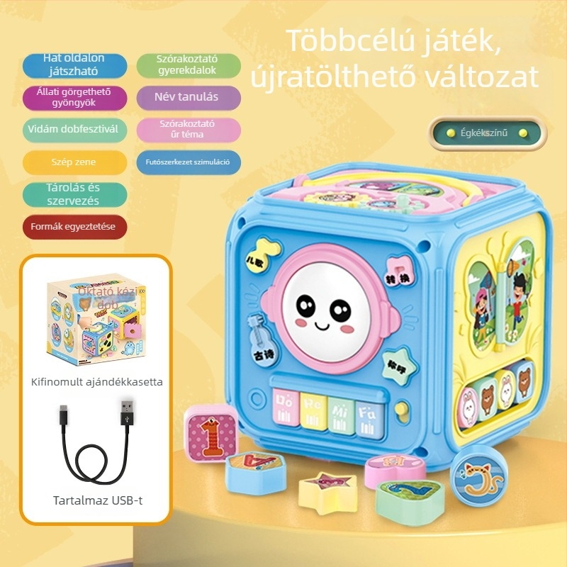 Baba zenés kézcsapkodó dobjáték – hatszögletű forma, műanyagból, Li-ion akkumulátorral működik, korai oktatás, 0–3 éveseknek