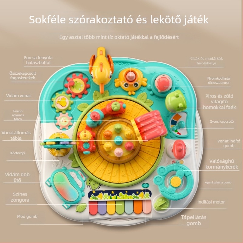 Little Back Bear Oktatív Játékasztal Zenével és Hanggal – Műanyagból, Elemről működik, 0–3 éveseknek