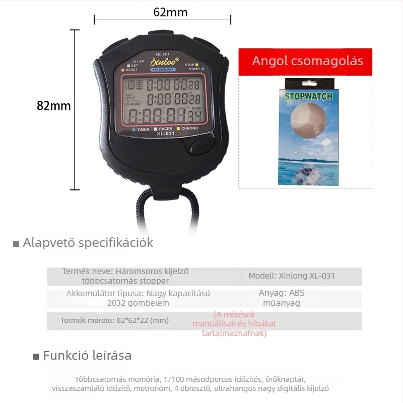 XINLONG atlétikai stopper — háromsoros, többcsatornás digitális időmérő edzésekhez és versenyekhez