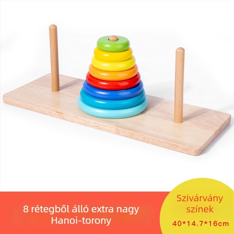 Fából készült Hanoi torony puzzle – Tíz szint, gyűrűzár, Kongming/Luban zár, 7–14 évesek, testreszabás elérhető