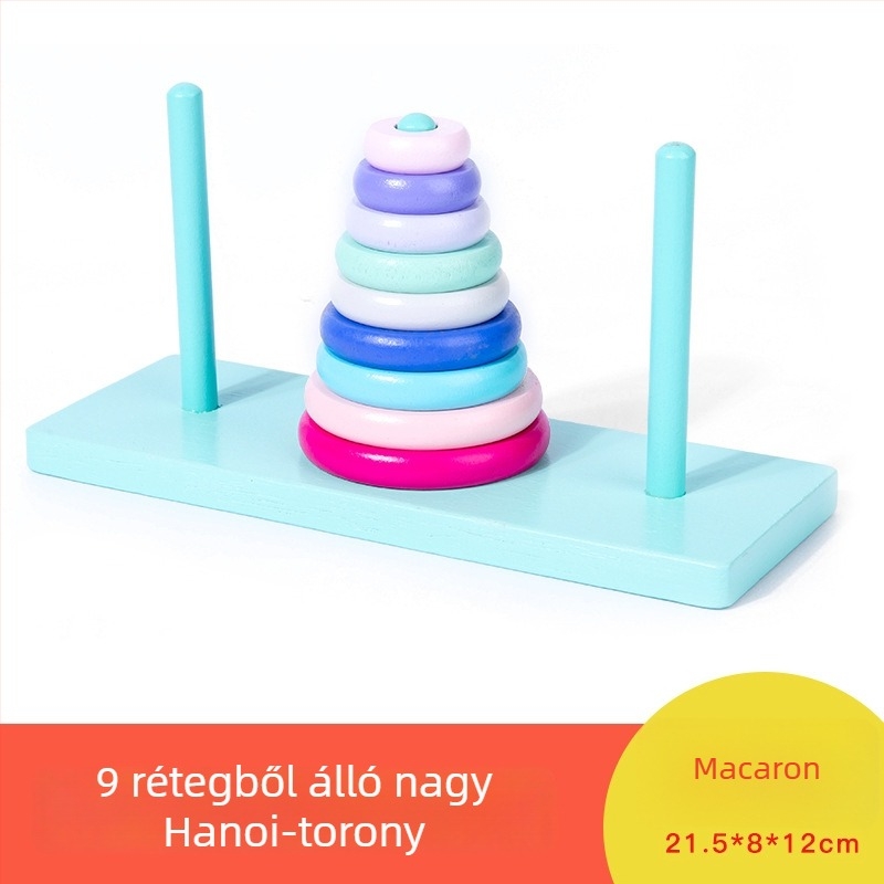 Fából készült Hanoi torony puzzle – Tíz szint, gyűrűzár, Kongming/Luban zár, 7–14 évesek, testreszabás elérhető