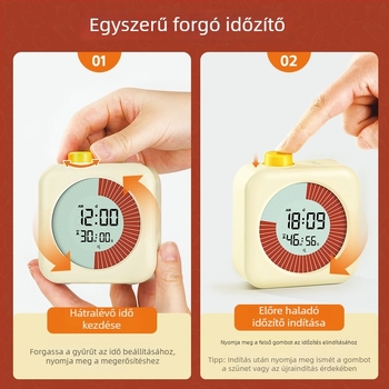 Iskolások önfegyelméért szolgáló csendes ébresztőóra időmérővel – elektronikus mozgás, LCD kijelző, négyzet alakú műanyag ház, elemről működik (Elektronikus mozgás, LCD kijelző, négyzet dizájn, műanyag ház, elemről működik)