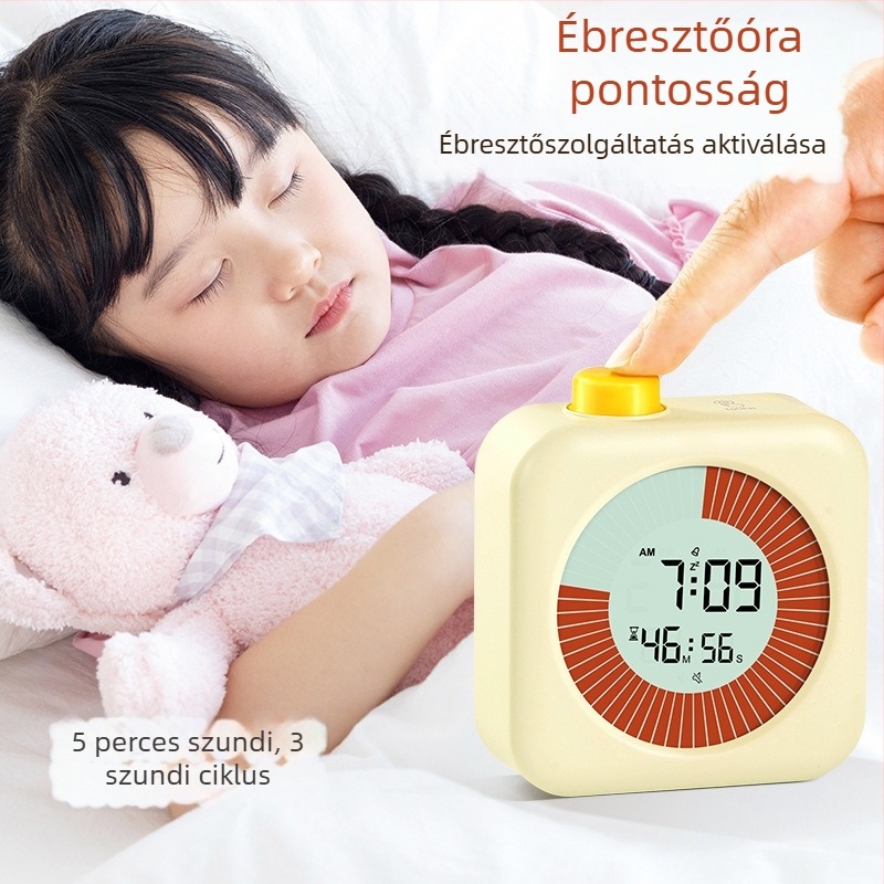 Iskolások önfegyelméért szolgáló csendes ébresztőóra időmérővel – elektronikus mozgás, LCD kijelző, négyzet alakú műanyag ház, elemről működik (Elektronikus mozgás, LCD kijelző, négyzet dizájn, műanyag ház, elemről működik)
