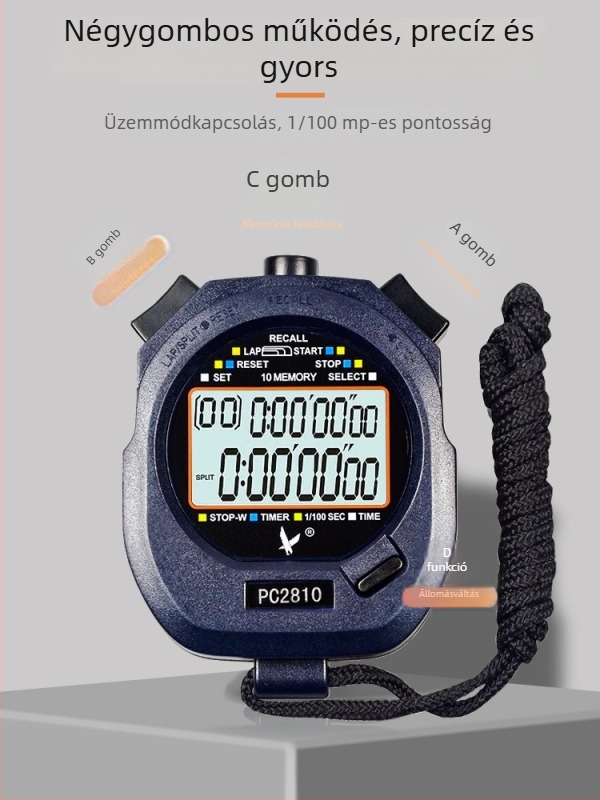 Elektronikus stopper kettős soros kijelzővel, szünet funkcióval, ABS tokkal, csúszásmentes felület