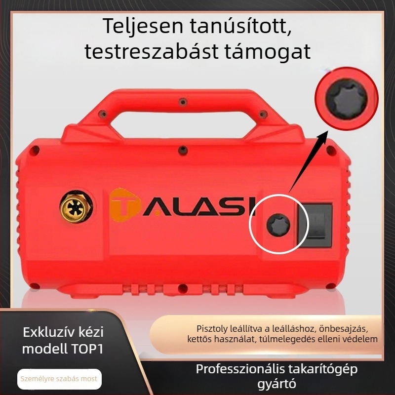 Családi magasnyomású autómosó, 220V, 1200W, maximális nyomás 100 bar, áramlás 9 L/min, modell T06
