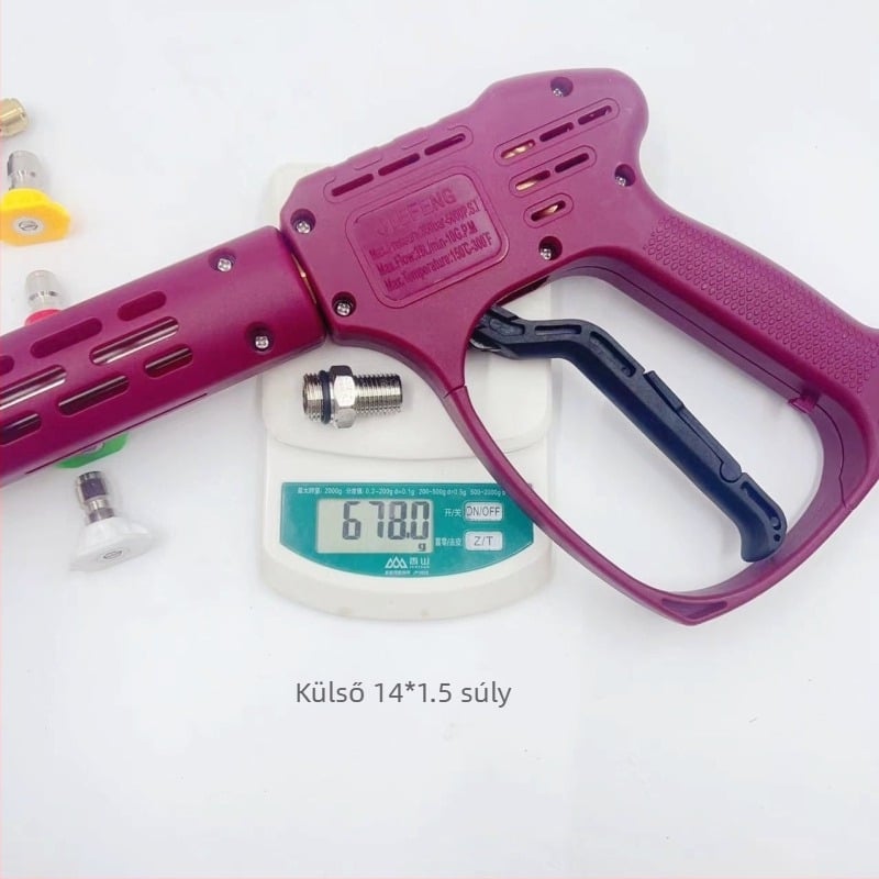 Nagy nyomású autómosó pisztoly réz fejjel és műanyag nyéllel, tömeg 2 kg