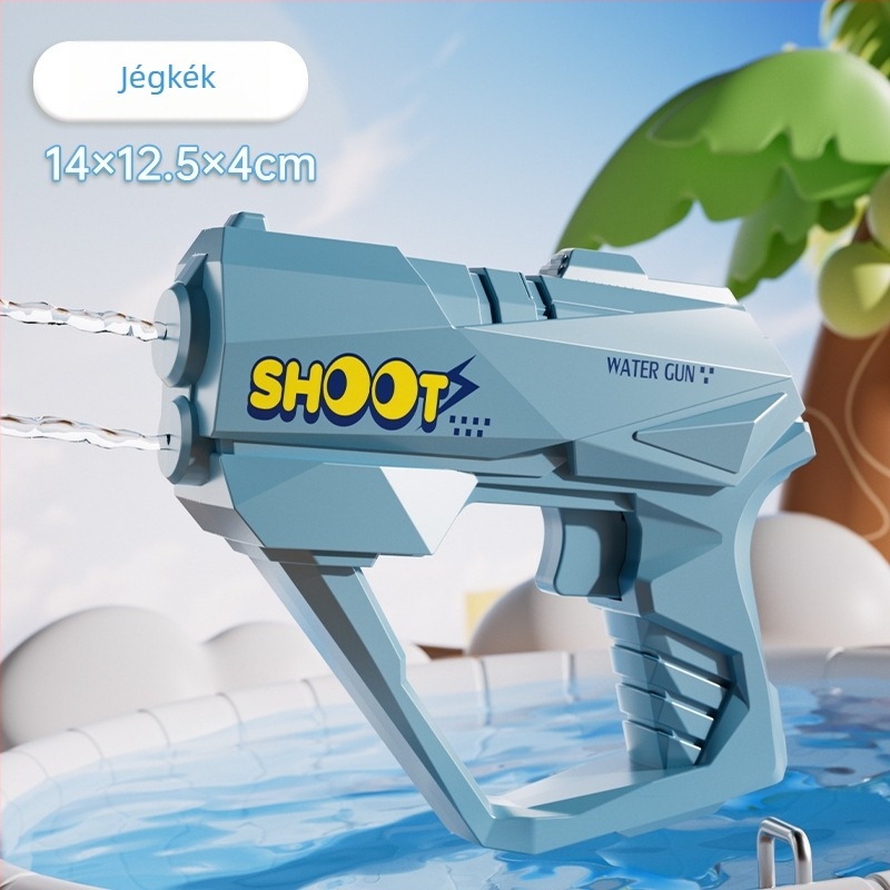 vízipuska, kézi nyomású működésű, műanyag játék, 7–14 éveseknek