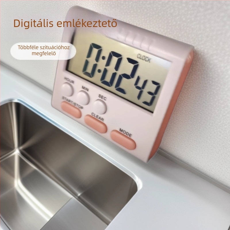 Nagy képernyős digitális visszaszámláló időmérő ébresztéssel, kronográffal és világidővel – LCD-kijelző, elektronikus mozgás, elemmel működik
