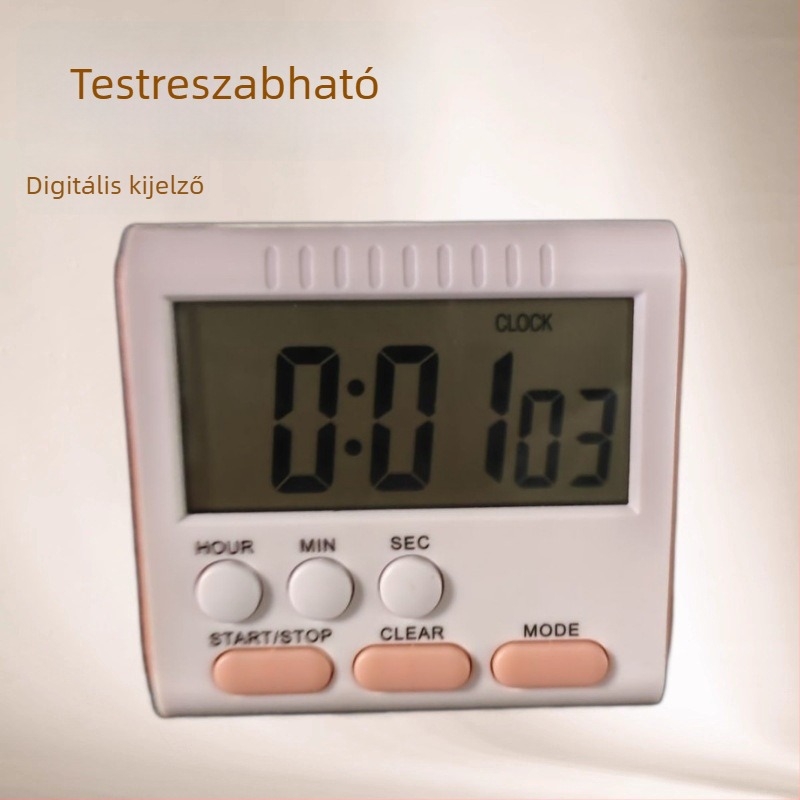 Nagy képernyős digitális visszaszámláló időmérő ébresztéssel, kronográffal és világidővel – LCD-kijelző, elektronikus mozgás, elemmel működik