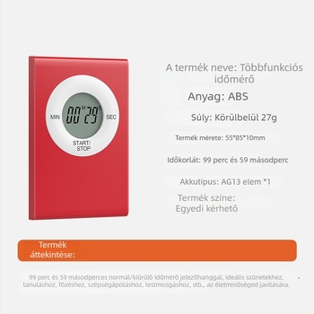 99 perc 59 másodperc időzítő LCD kijelzővel, ébresztővel és kronográffal — ABS burkolat, konyha és tanulás céljából