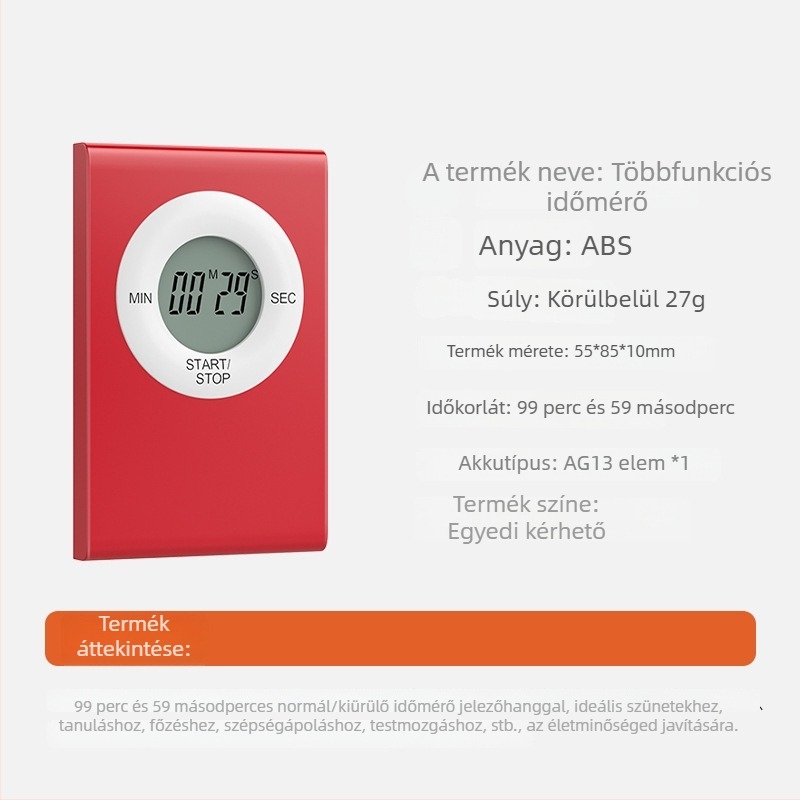 99 perc 59 másodperc időzítő LCD kijelzővel, ébresztővel és kronográffal — ABS burkolat, konyha és tanulás céljából