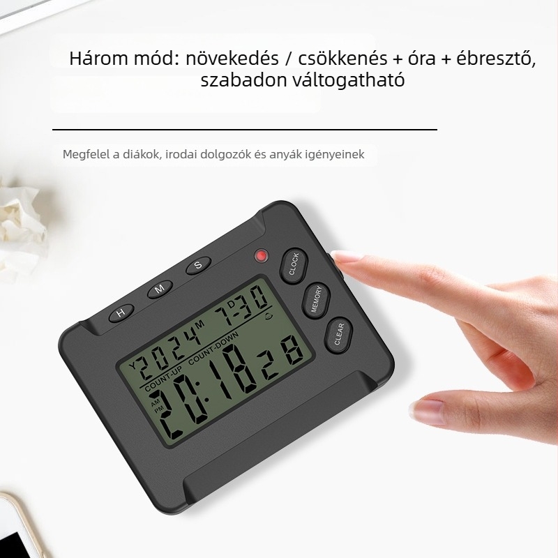 Digitális konyhai időmérő LCD kijelzővel, elektronikus működés, ABS ház, riasztás, mágneses rögzítés
