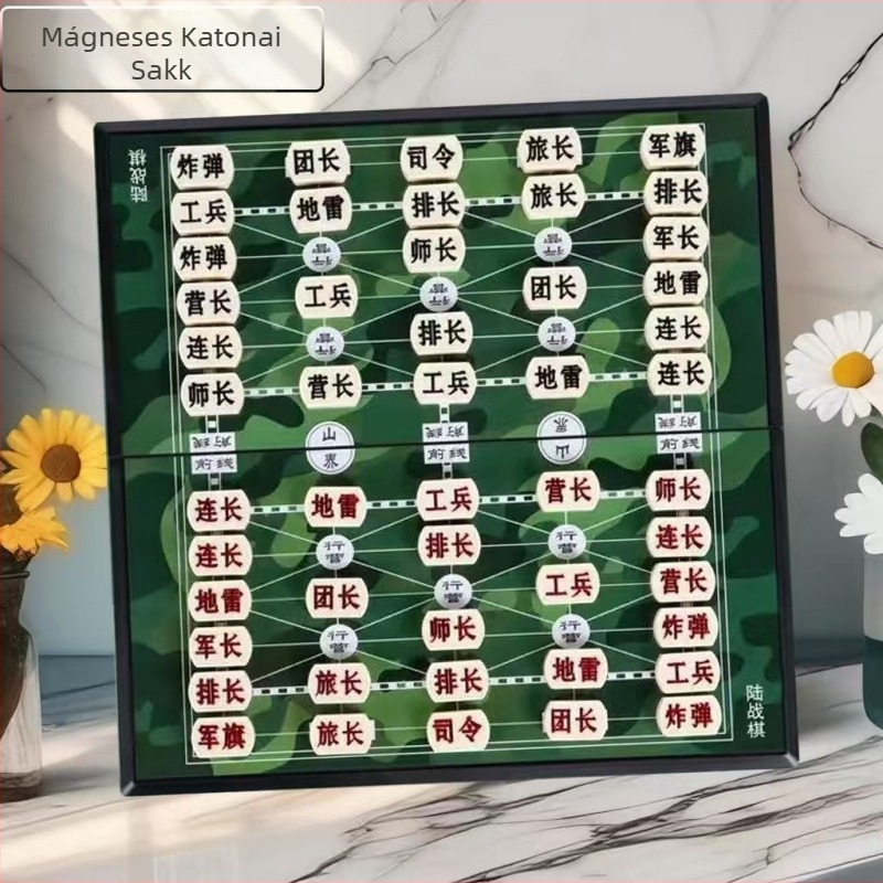 Mágneses katonai sakk összecsukható táblával – műanyagból, 4–35 évesek számára, családi használatra