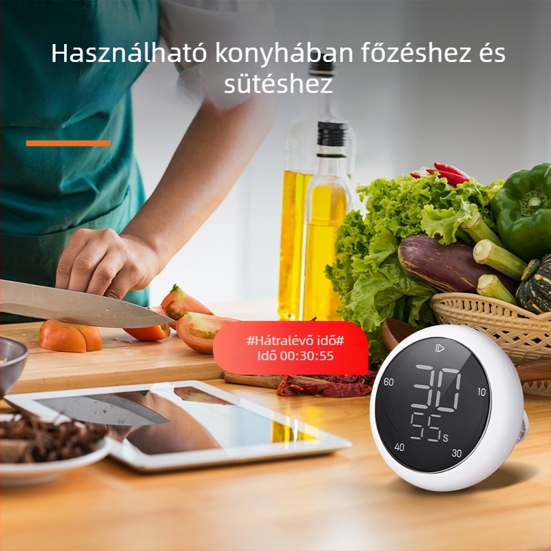 Deli LE200 Forgó elektronikus időzítő, LED kijelző, elemről működik, kerek műanyag ház