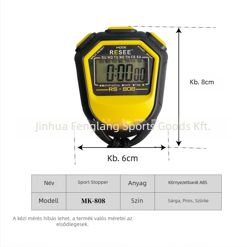 Elektronikus sportidőmérő ABS tokkal, csúszásmentes felület, 27 g, BF-808 modell