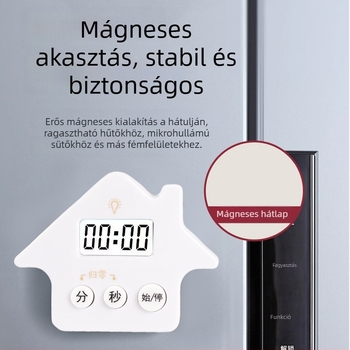 Ház alakú konyhai időmérő – digitális LCD, mágneses hátlap, 99:59 időzítő, elemmel működik