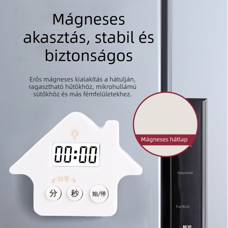 Ház alakú konyhai időmérő – digitális LCD, mágneses hátlap, 99:59 időzítő, elemmel működik