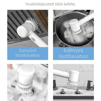 Kézben tartható vezeték nélküli elektromos tisztító kefe konyhára, fürdőszobára, WC-re és nehezen hozzáférhető sarkokhoz