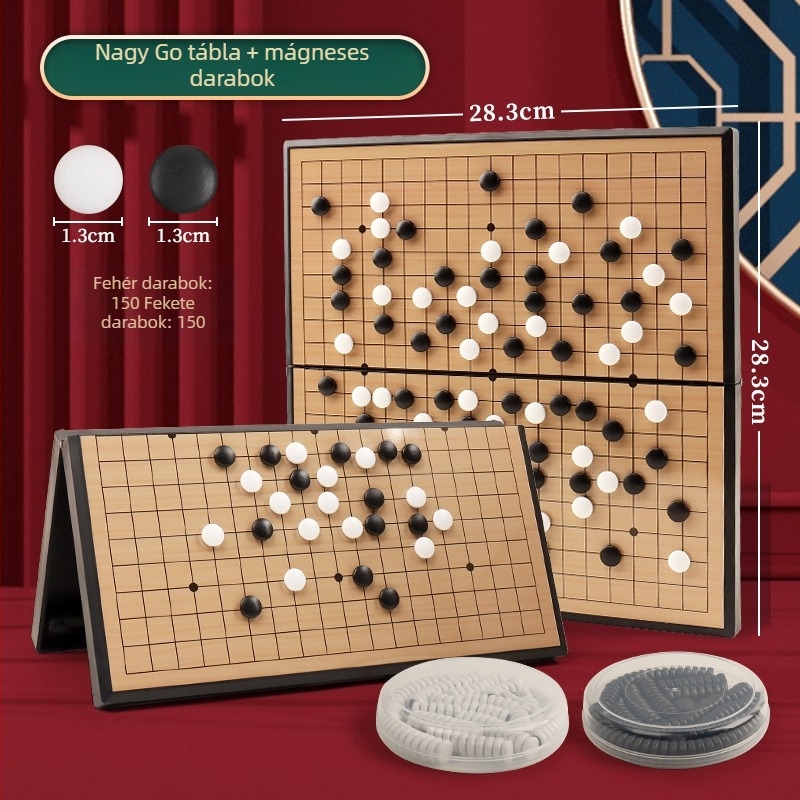 Mágneses Go és Gomoku 2 az 1-ben – hordozható összehajtható tábla, műanyag oktató játék 4–35 éveseknek