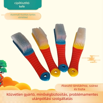 Cipőtisztító ecset hosszabbított szilikon görbült csúszásmentes nyéllel, puha sörtéjű műanyag szálak, sokoldalú tisztításra